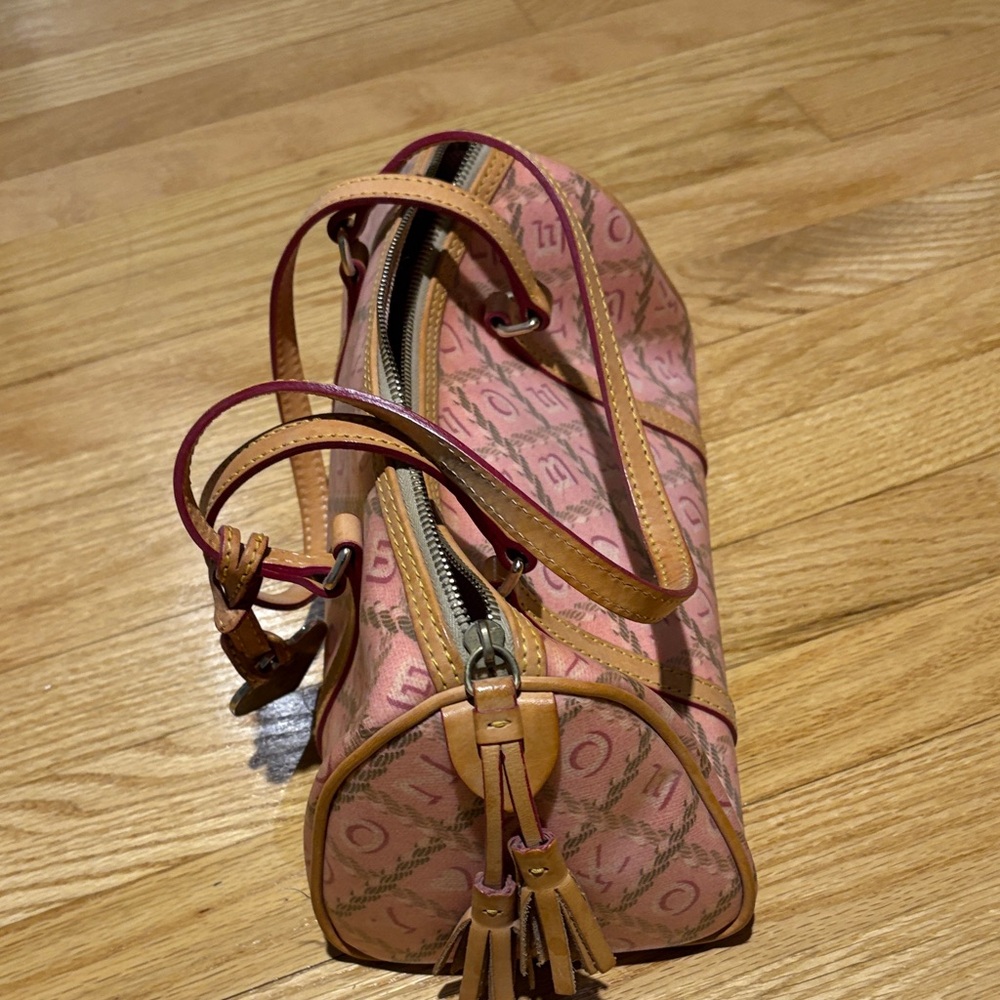 Dooney & Bourke Pink Patterned Barrel Bag with Tan Trim